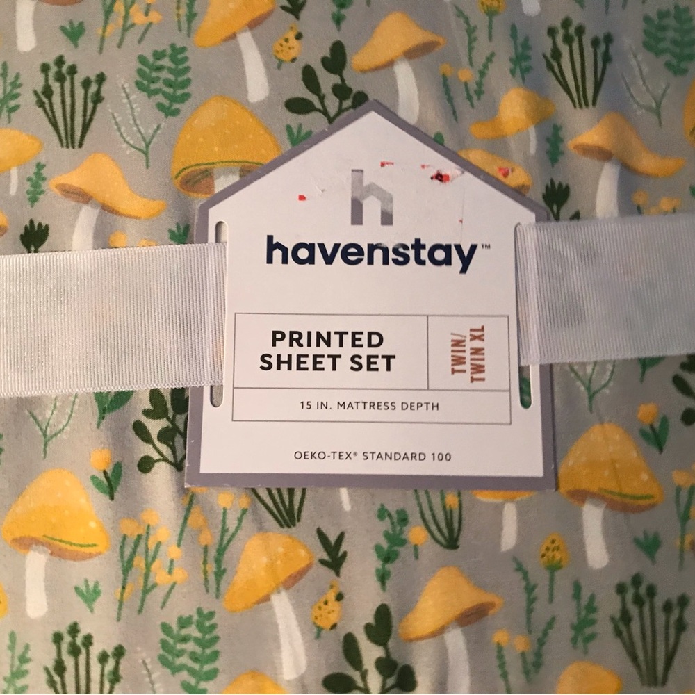 Havenstay Twin Printed Sheet Set in Yellow Mushroom Print
